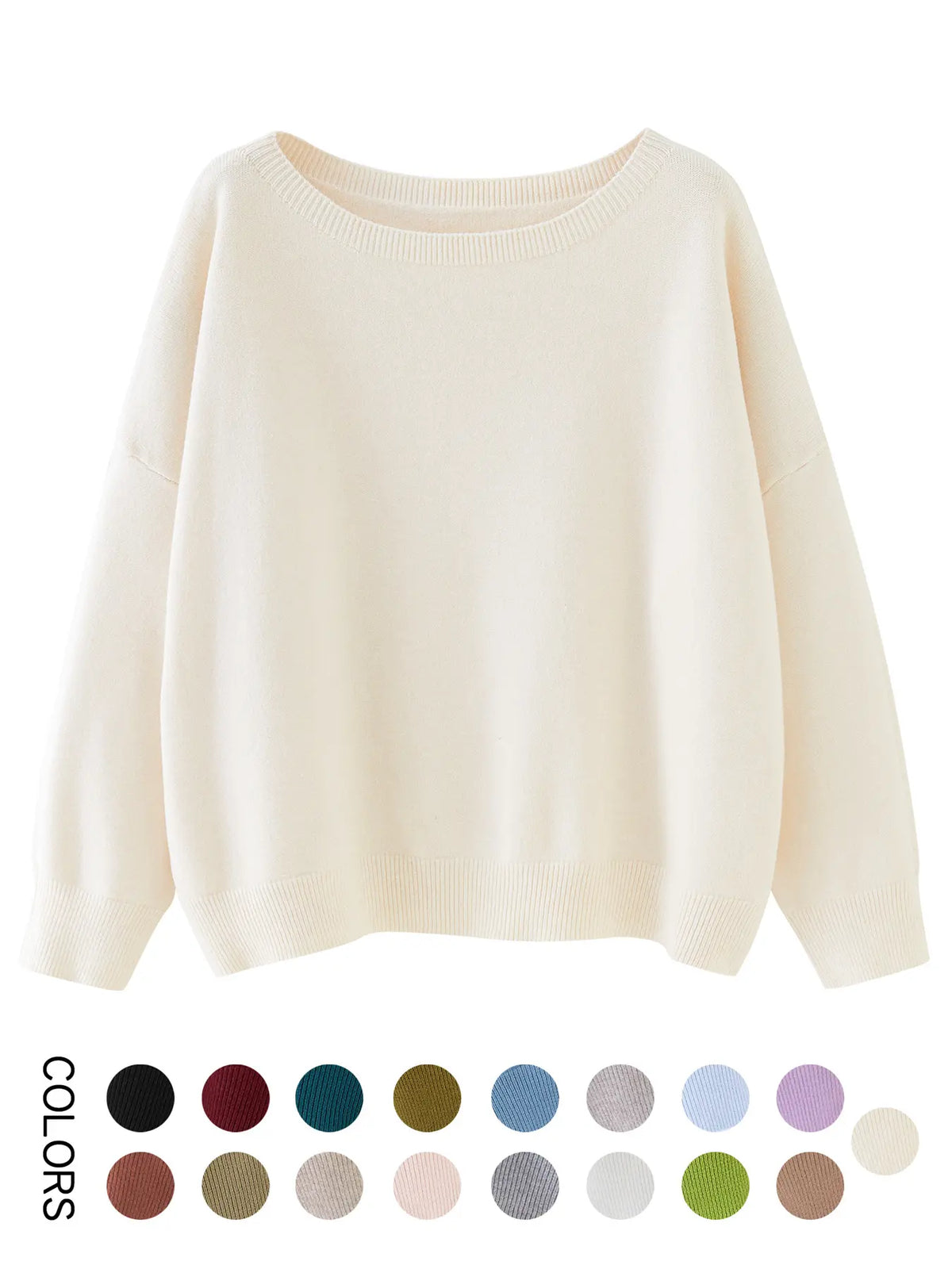Women's Plain Scoop Neck Sweater Casual Long Sleeve Knit Top for Fall & Winter