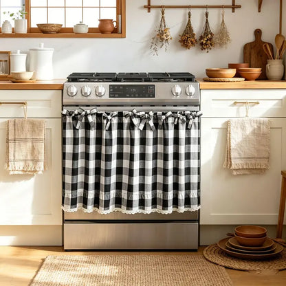 Polyester Farmhouse Stove Top Cover - Cooktop Cover with Ruffled Bow 77 * 55cm