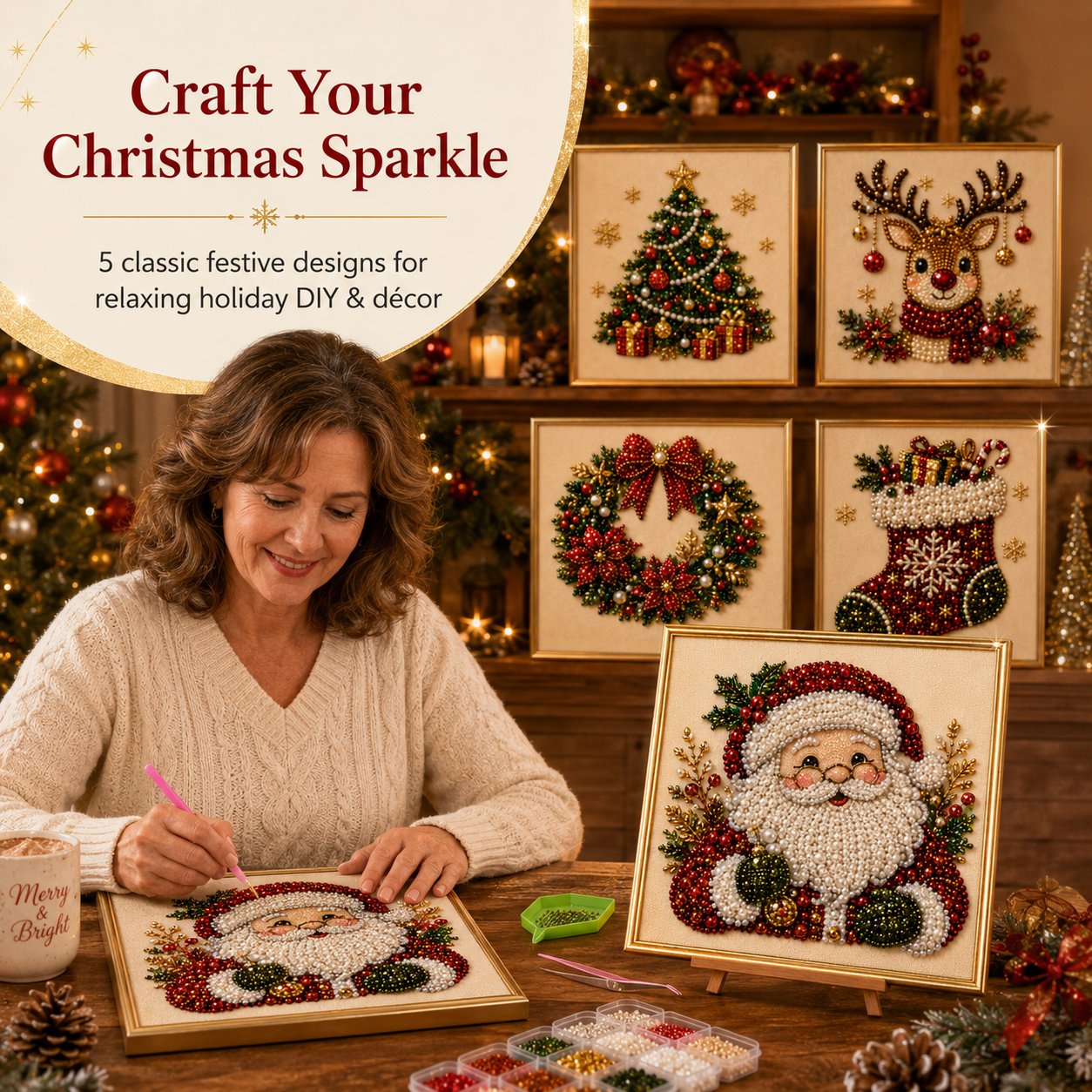 🎄 DIY Christmas Pearl Diamond Painting Art Kit | Holiday Craft Decor