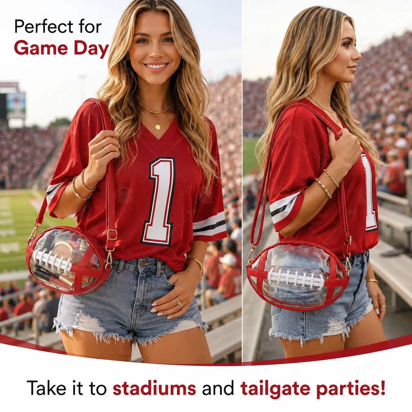 Clear Football Shaped Crossbody Bag, Transparent PVC Stadium Bag with Adjustable Strap, Game Day Crossbody Purse for Sports Events, Concerts, Outdoor Activities & Summer Travel.