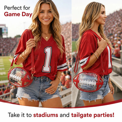 Clear Football Shaped Crossbody Bag, Transparent PVC Stadium Bag with Adjustable Strap, Game Day Crossbody Purse for Sports Events, Concerts, Outdoor Activities & Summer Travel.