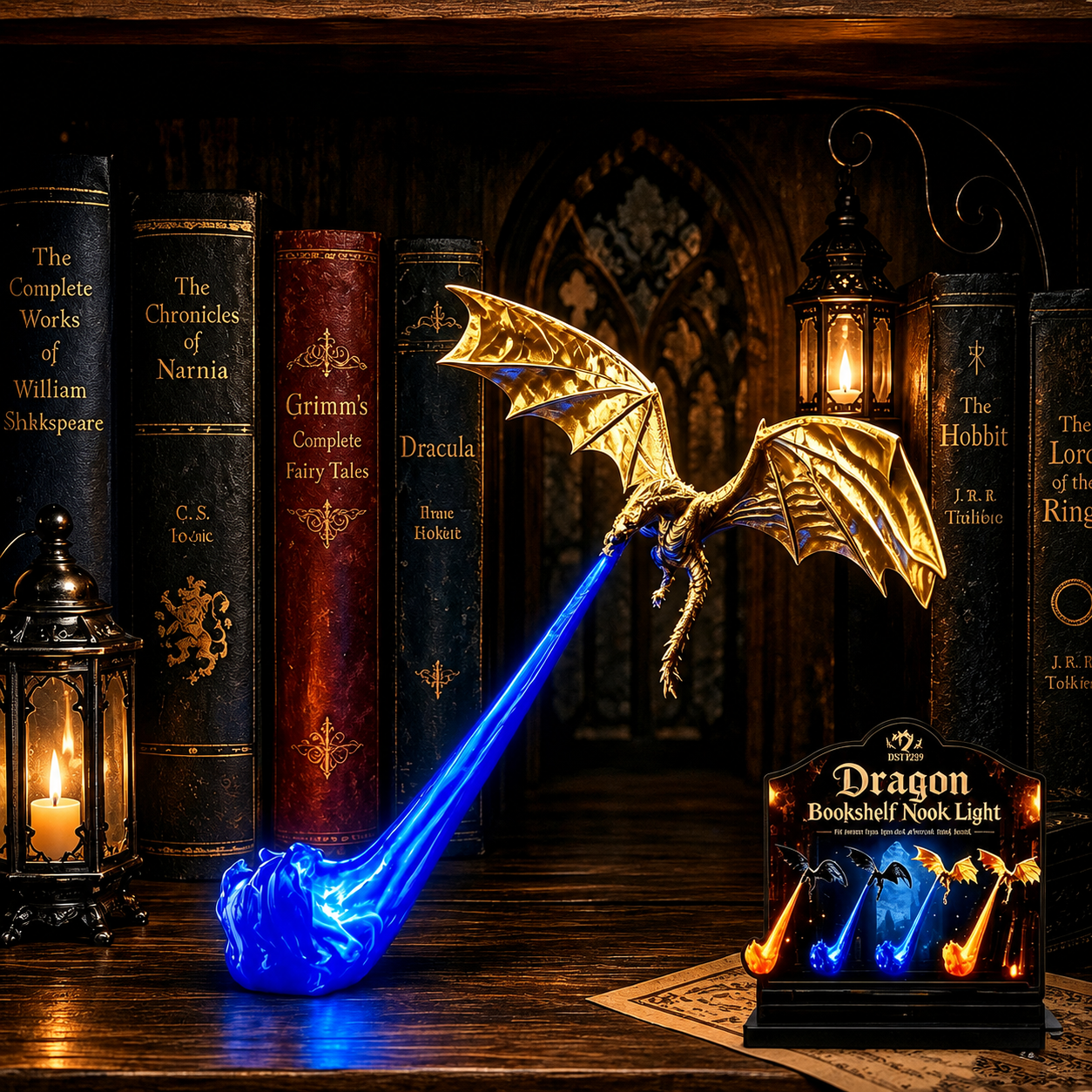 🔥 HOT SALE 🐉| 3D Fire-Breathing Dragon LED Display – Fantasy Bookshelf Decor with Glowing Flame