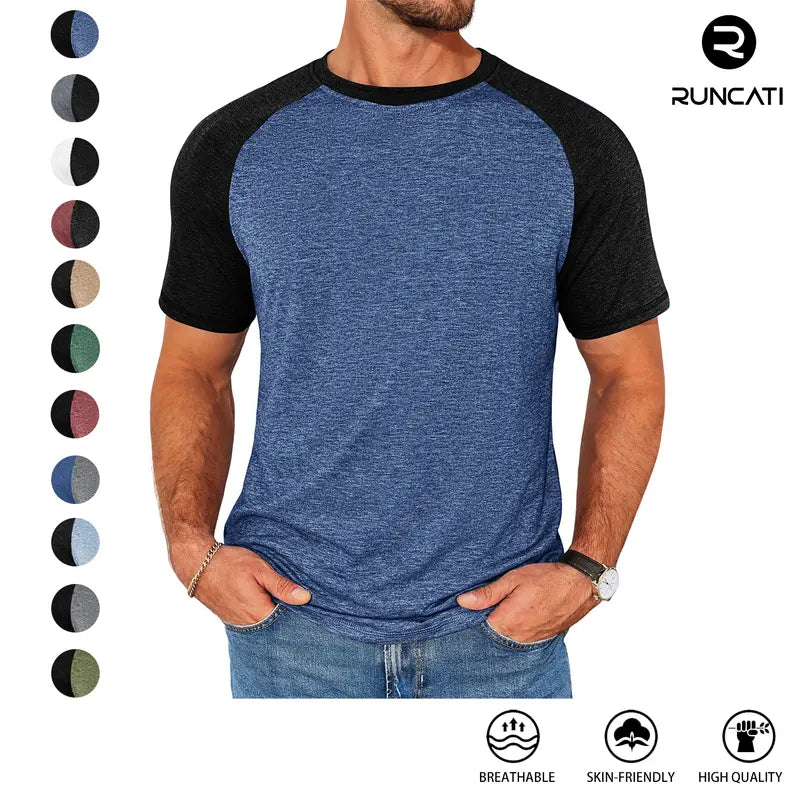 Men's Color Block Raglan T-Shirt Casual Slim Fit