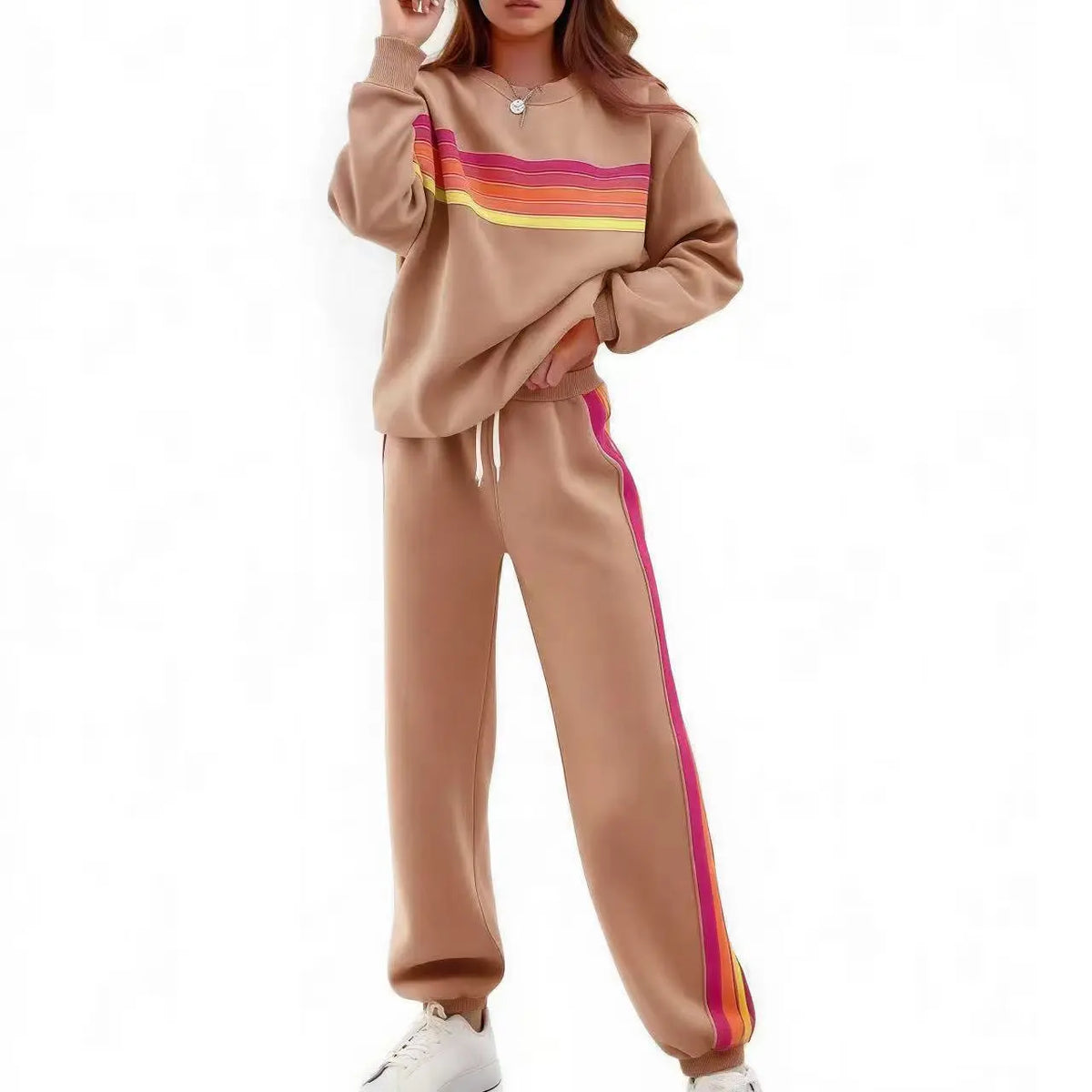 Women's 2-Piece Boxy Sweat Set in Retro Rainbow Stripe