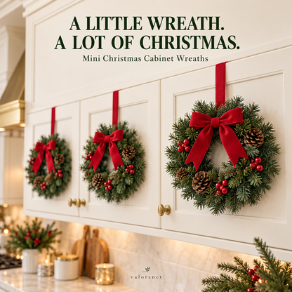 Christmas Mini Artificial Cabinet Wreaths — Maximum Holiday Magic