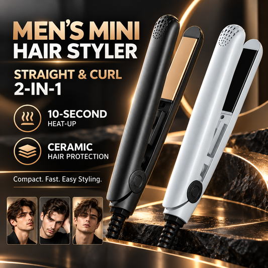 2-in-1 Compact Pocket Hair Straightener & Curler - Styling Flat Iron Plates for Smooth Sleek Hair, Ideal for Travel/Dorm Use