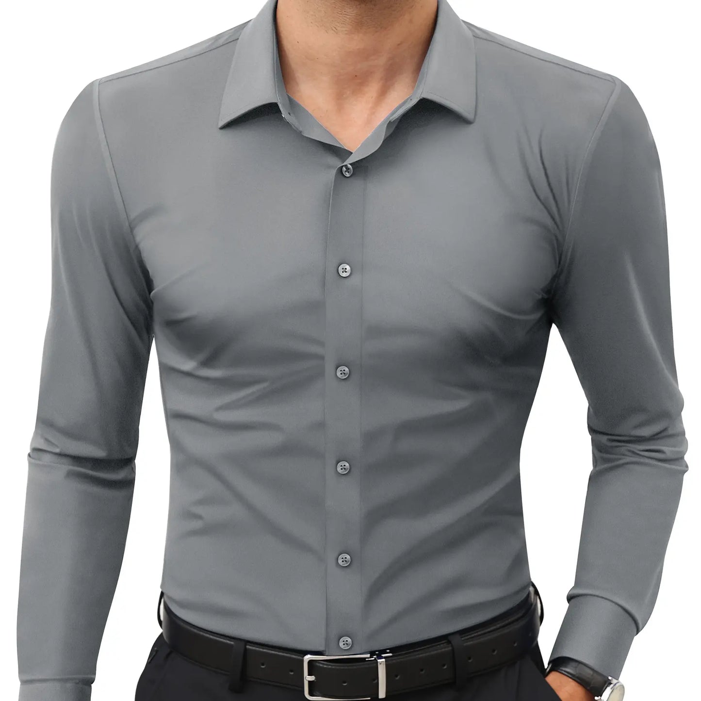Men's Stretchy Dress Shirt - Quick-Drying & Anti-Wrinkle