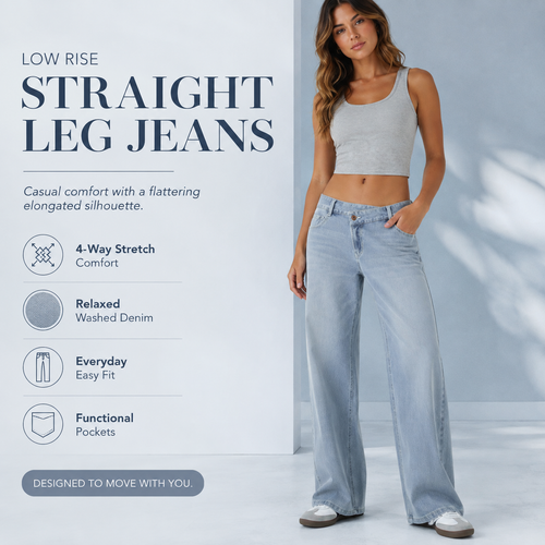 Halara Flex Low-Rise Straight-Leg Casual Jeans, 94% Cotton