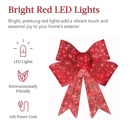 🎄Giant Lighted Christmas Bow – Red LED Outdoor Decoration with 8 Modes & Timer