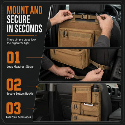 🎉🚗 Tactical Car Backseat Organizer: Heavy-Duty Nylon, Webbed Loops, Buckled Straps, Universal Fit
