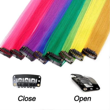 20Inch Rainbow Clip-In Hair Extensions - Vibrant Synthetic Highlights