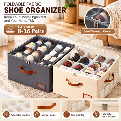 👟Shoe Organizer for Closet, Fabric Shoe Storage Boxes with Clear Cover, Storage, Foldable Space-saving Storage Container Bins🔥