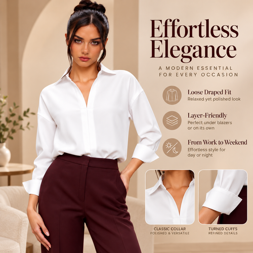 Women's Collared Deep V-Neck Shirt Bodysuit, Long Sleeve Turn-Down Collar Wrap Front Bodysuit Top