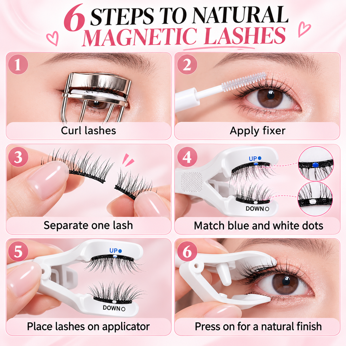 Six-step magnetic lash application guide