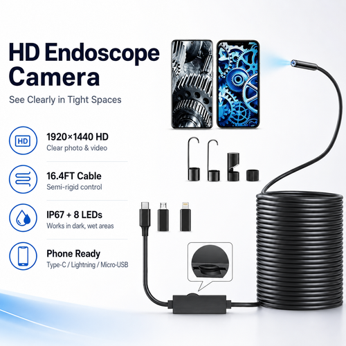 🔍 See What You Can't Reach | 16.4ft HD Endoscope Camera for iPhone & Android