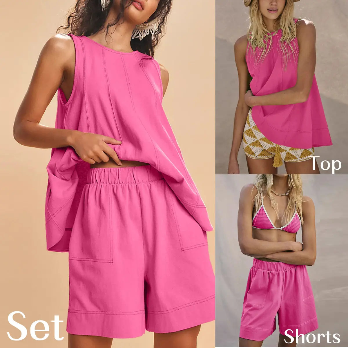 Women's Cotton Two Piece Set Tank Top and Shorts
