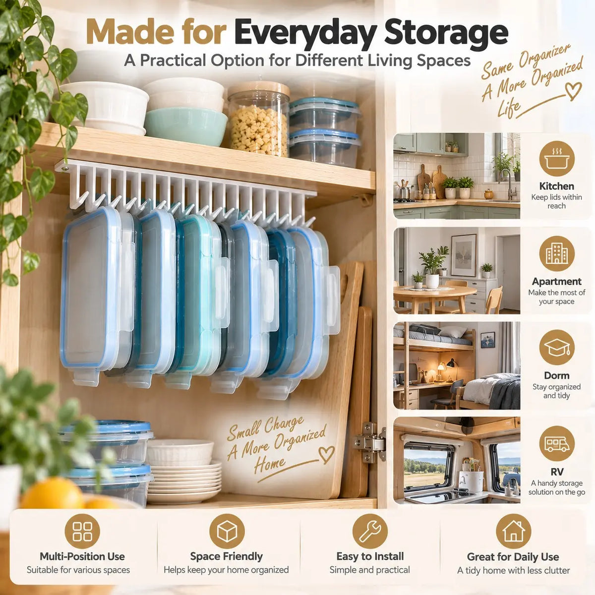 10-Slot Lid Organizer Hanging Rack, White - Kitchen