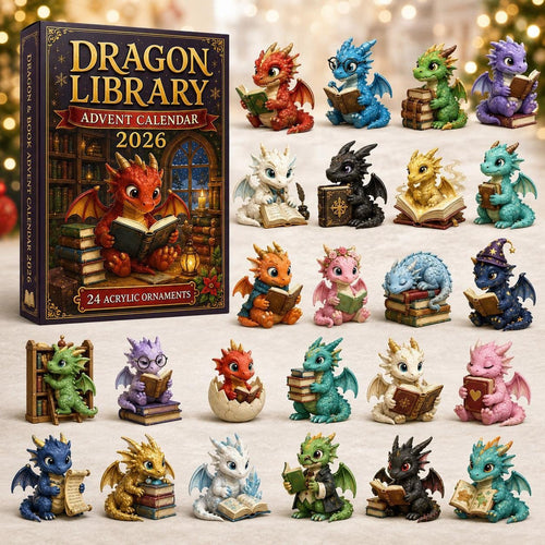 2026 Dragon Library Advent Calendar – Unlock 24 Cosy Chapters of Baby Dragon Magic, Acrylic Ornaments Blind Box