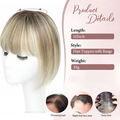 Hair Toppers for Women - 3D Real Human Hair Clip-in Bangs