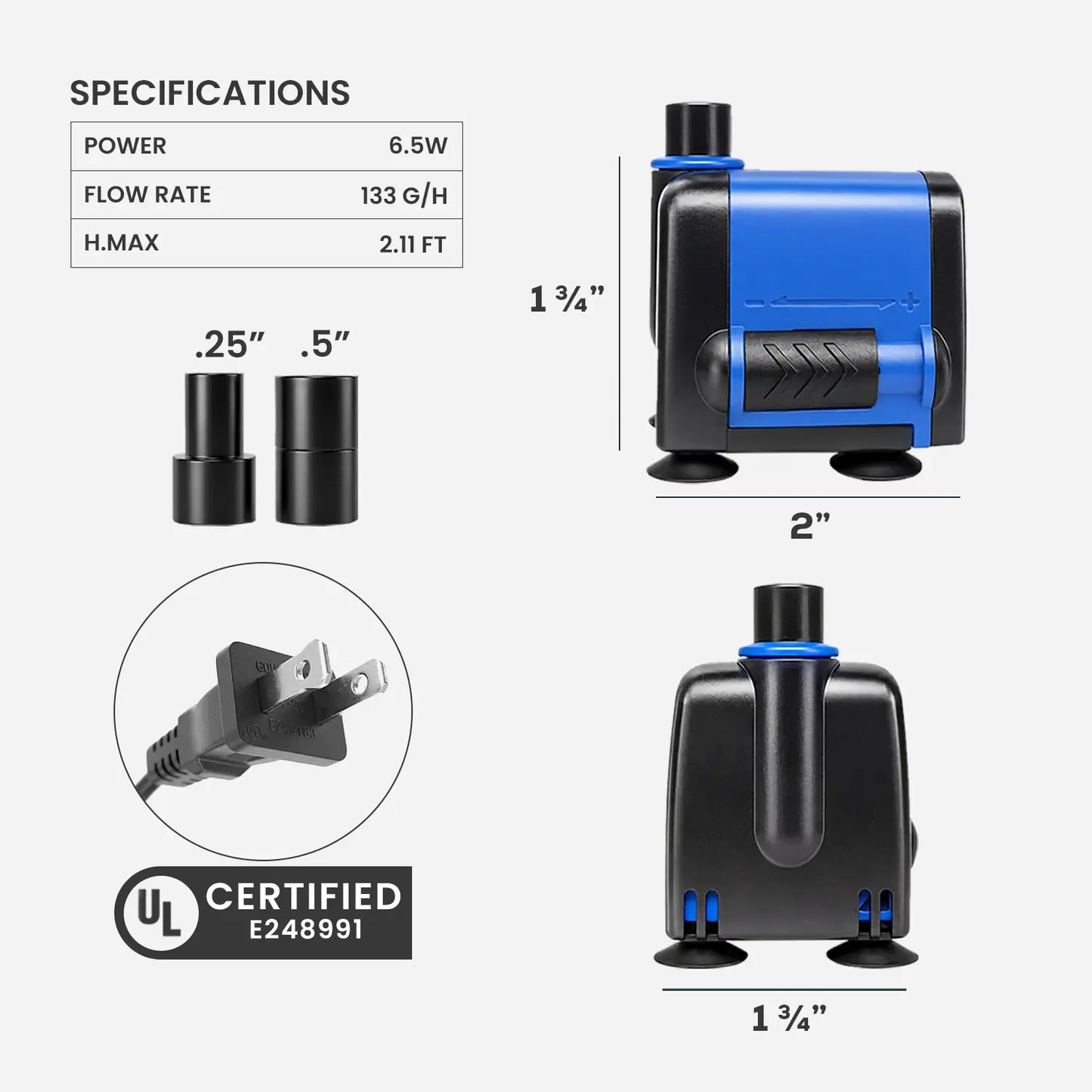 133 GPH Mini Submersible Water Pump