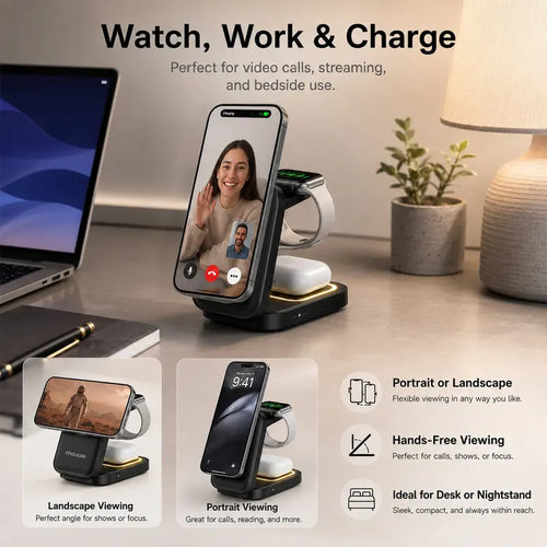⚡ 3-in-1 Foldable Magnetic Charger – Charge Phone, Watch & Earbuds at Once