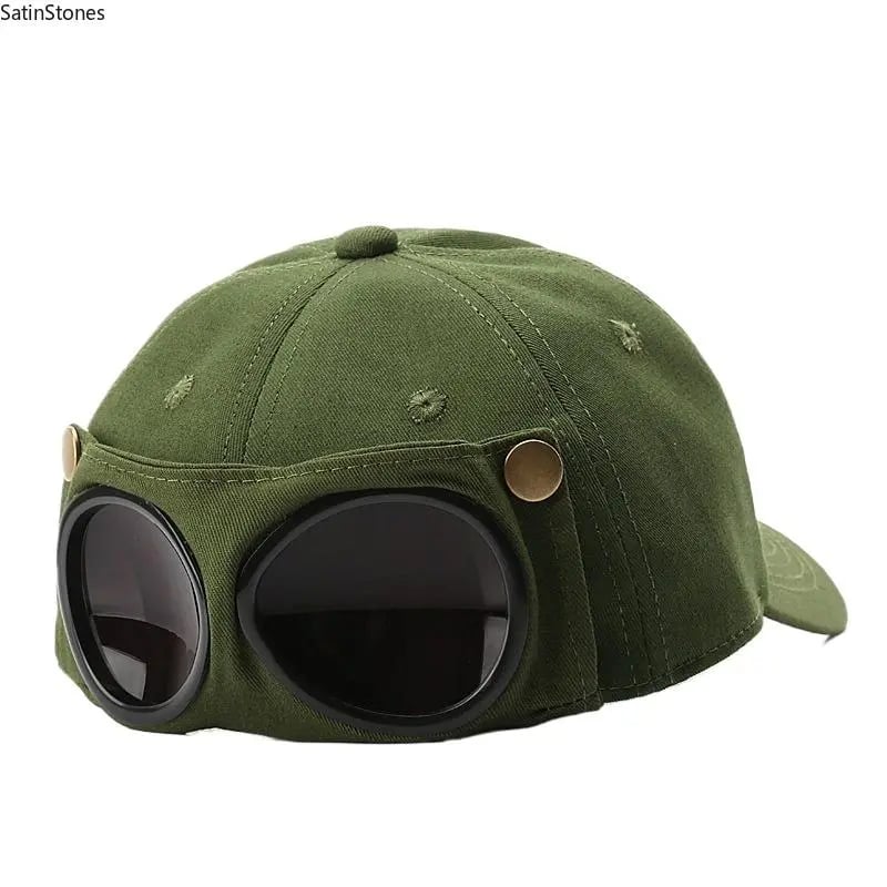 🧢Steampunk Aviator Baseball Cap with Flip-Up Goggles