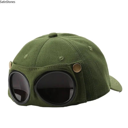 🧢Steampunk Aviator Baseball Cap with Flip-Up Goggles