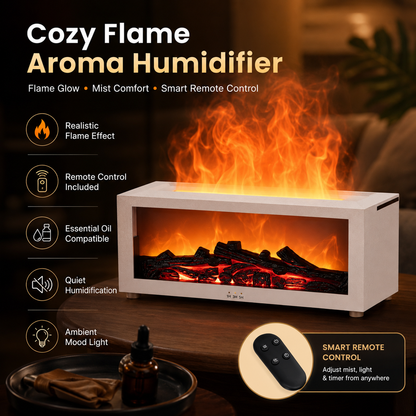 Colorful Fireplace Flame Humidifier Aromatherapy Diffuser with Remote and Timer for Home and Office
