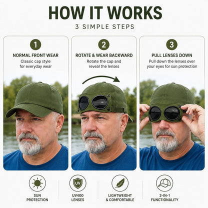 🧢Steampunk Aviator Baseball Cap with Flip-Up Goggles