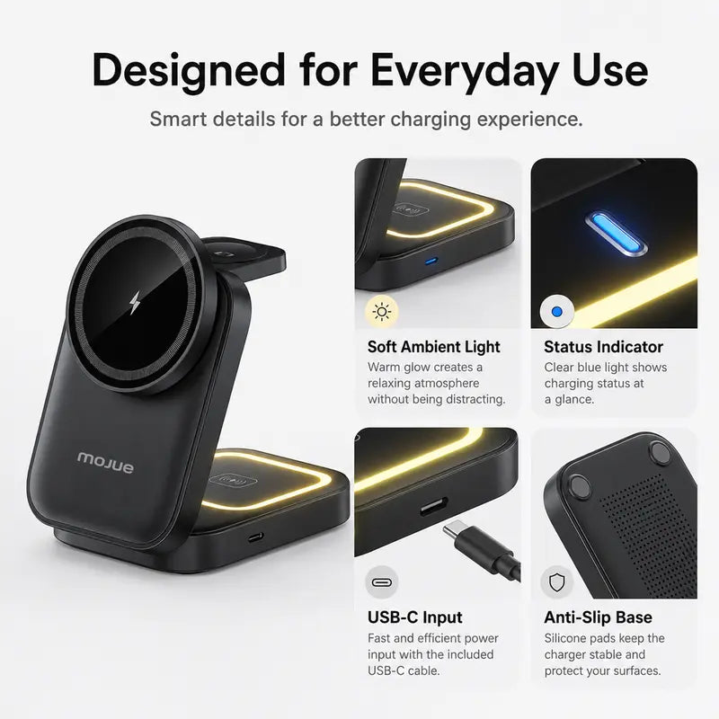 ⚡ 3-in-1 Foldable Magnetic Charger – Charge Phone, Watch & Earbuds at Once