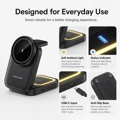 ⚡ 3-in-1 Foldable Magnetic Charger – Charge Phone, Watch & Earbuds at Once