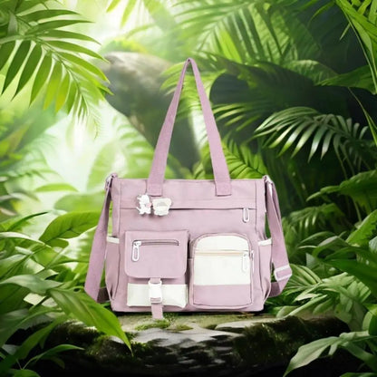 Canvas Tote Bag with Multi Pockets for Women