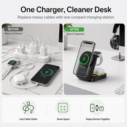 ⚡ 3-in-1 Foldable Magnetic Charger – Charge Phone, Watch & Earbuds at Once