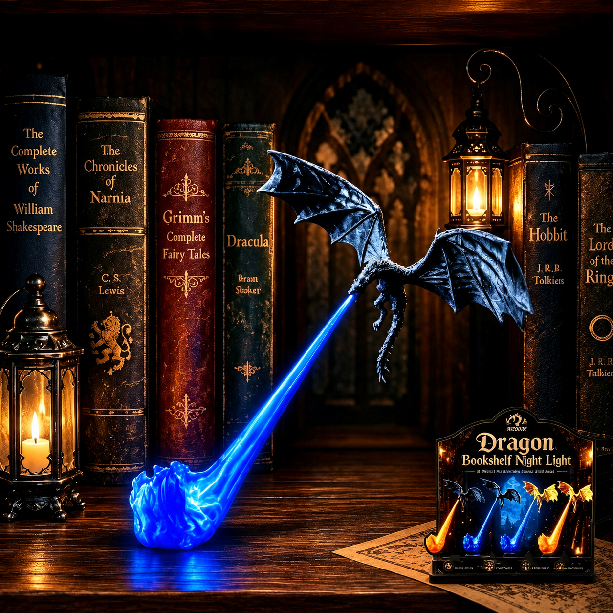 🔥 HOT SALE 🐉| 3D Fire-Breathing Dragon LED Display – Fantasy Bookshelf Decor with Glowing Flame