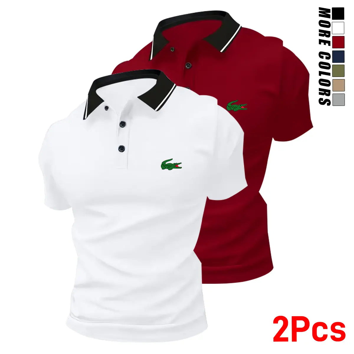 Men's Green Crocodile Polo Shirt Set - Stylish Business Casual