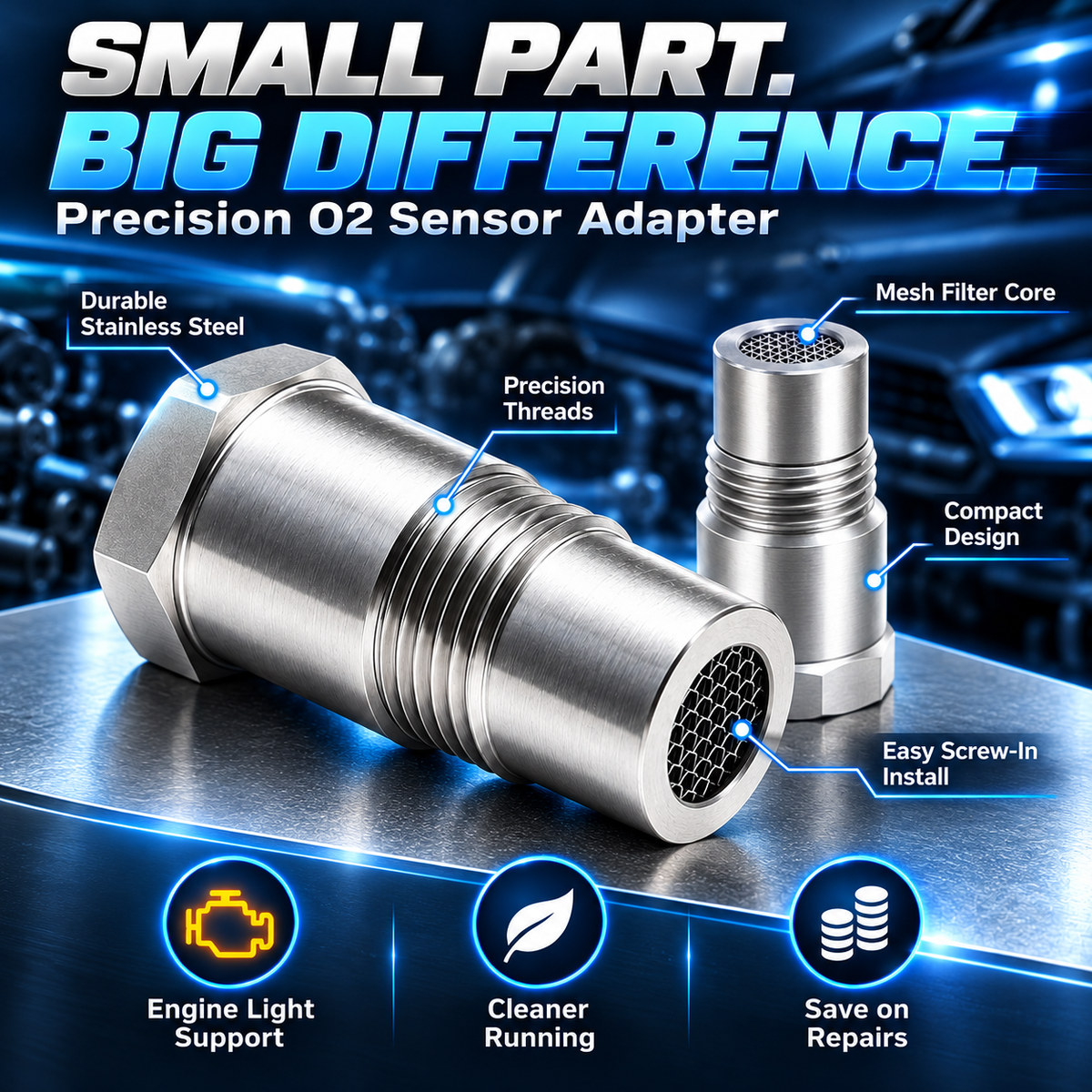 Oxygen Sensor Filter Adapter-Universal M18xl.5 Thread Fit Works on Cars, Trucks & SUVs