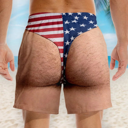 🏖️ Funny Patriotic Men's Swim Trunks| 🌊Freedom & Chill Beach Shorts