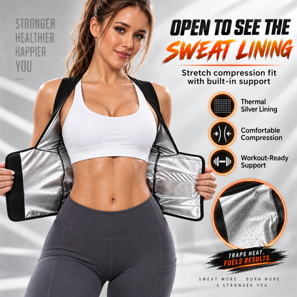 Women's Zip-Up Sauna Sweat Vest Compression Top Gym