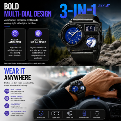 Bold Multi-Display Analog Digital Watch