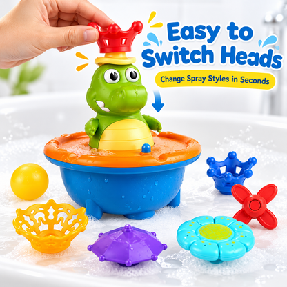 💦 Crocodile Bath Toy for Toddlers, Light Up Fountain with 5 Spray Modes