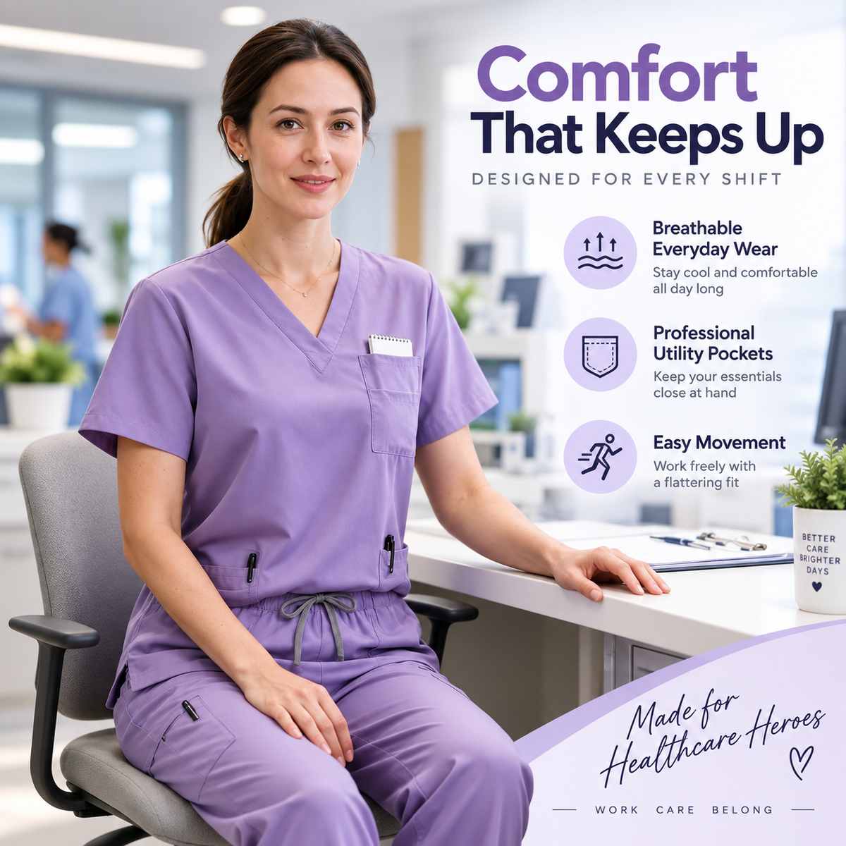 New Arrival Scrubs Sets for Women Medical Scrub Set (Top & Straight Leg Pants)