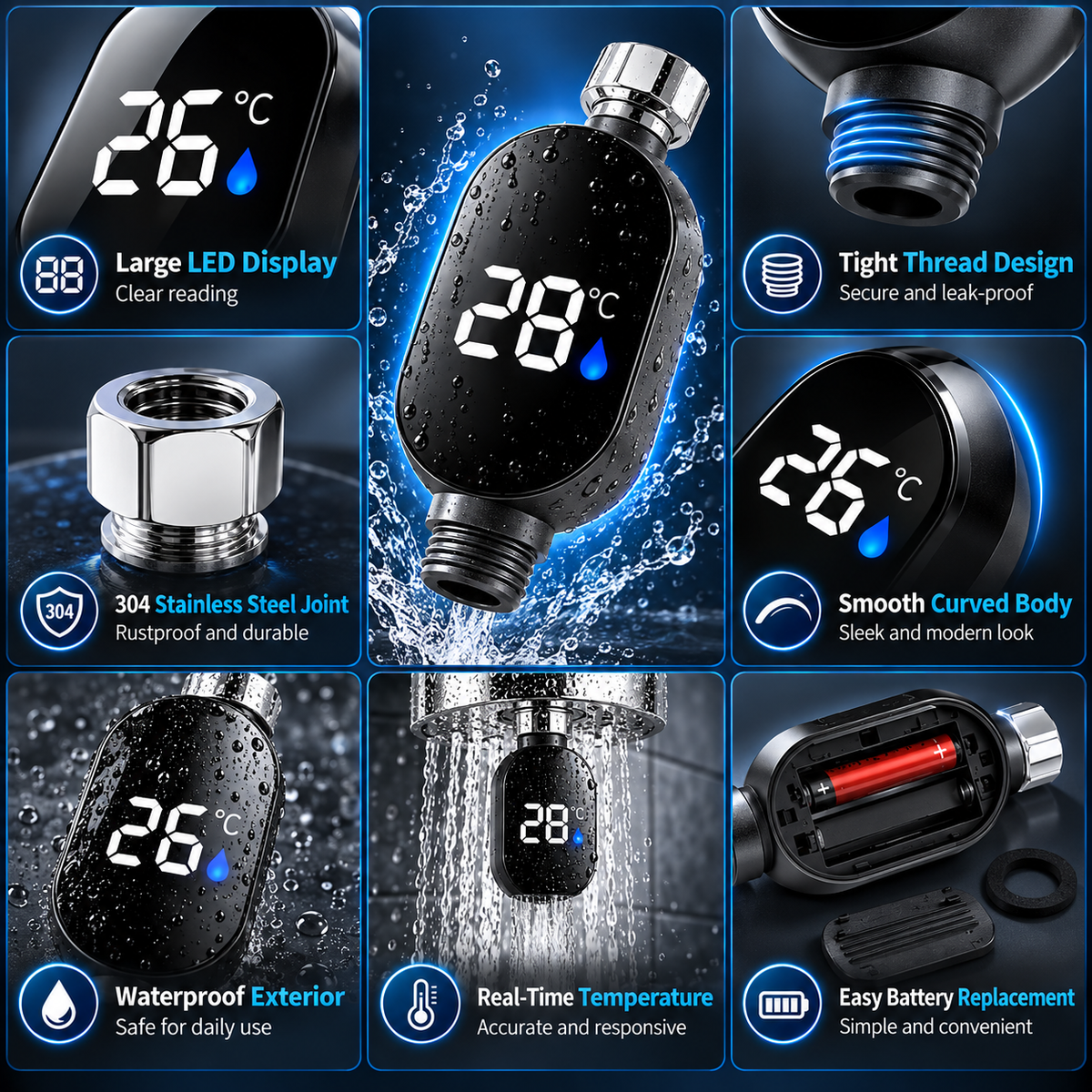 Shower Water Temperature Gauge, 1/2 Inch Sensor