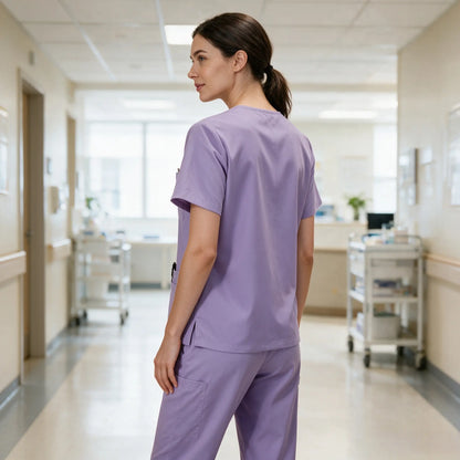 New Arrival Scrubs Sets for Women Medical Scrub Set (Top & Straight Leg Pants)