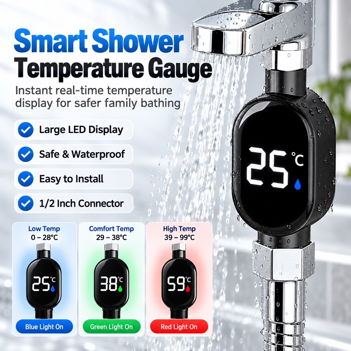 Shower Water Temperature Gauge, 1/2 Inch Sensor