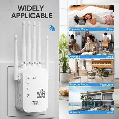 WiFi Extender 2026 6-Antenna Strong Signal, 1200Mbps Dual Band (2.4GHz) Booster