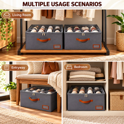 👟Shoe Organizer for Closet, Fabric Shoe Storage Boxes with Clear Cover, Storage, Foldable Space-saving Storage Container Bins🔥