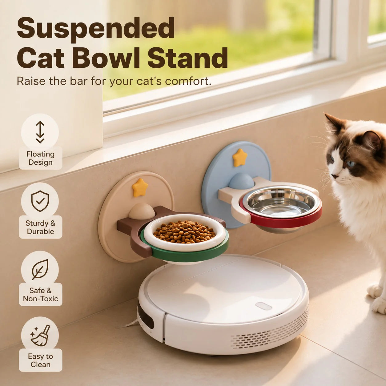 🔥2-in-1 Wall Mounted & Elevated Cat Bowl