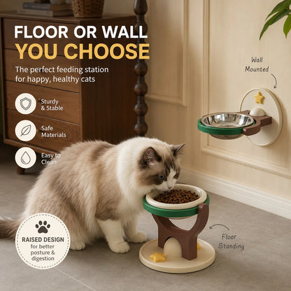 🔥2-in-1 Wall Mounted & Elevated Cat Bowl