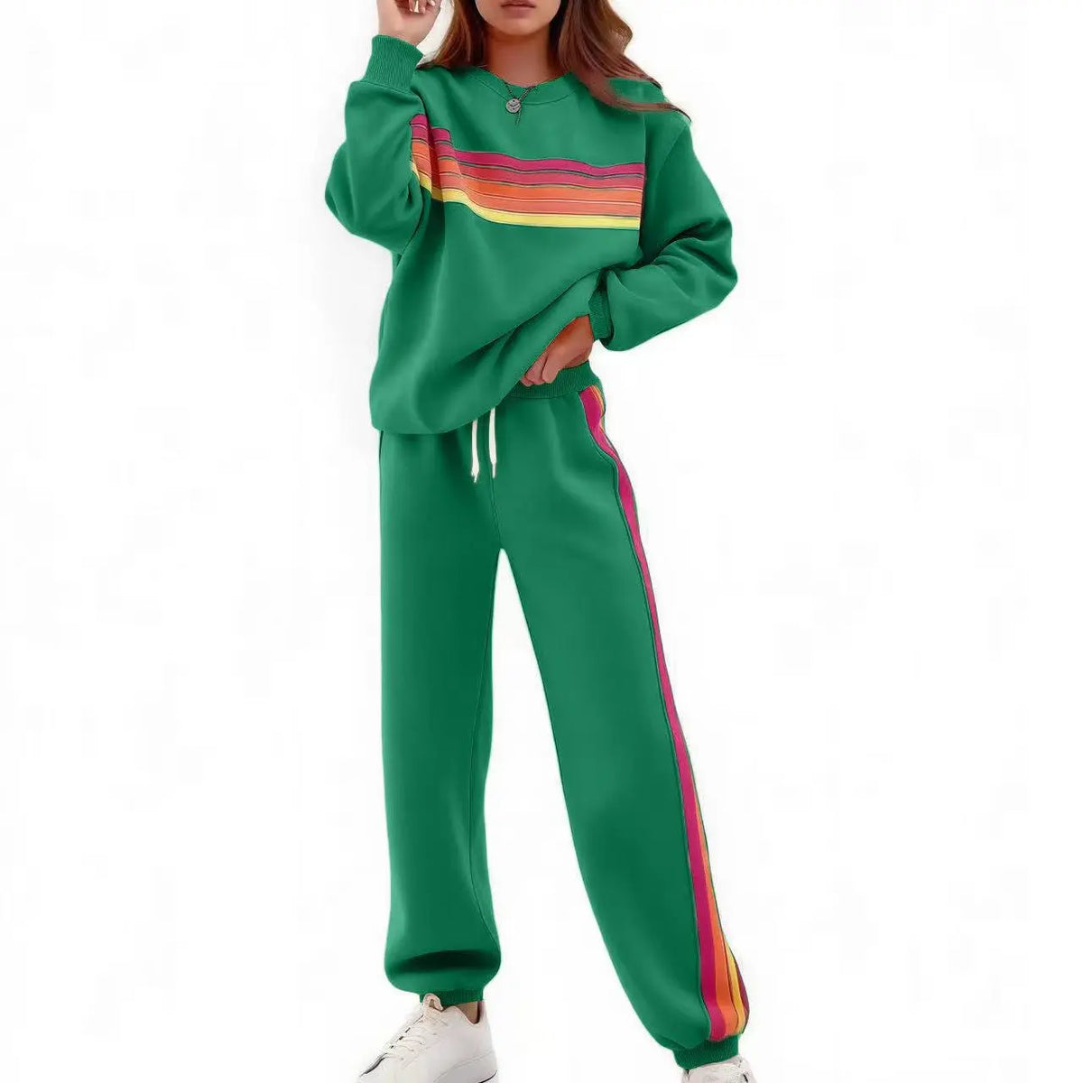 Women's 2-Piece Boxy Sweat Set in Retro Rainbow Stripe