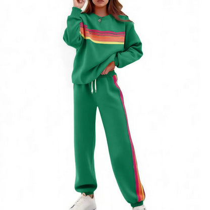 Women's 2-Piece Boxy Sweat Set in Retro Rainbow Stripe